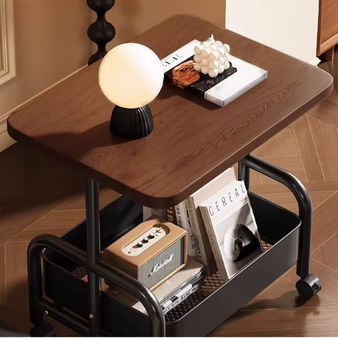 2-Tier Multi Purpose Utility Trolley Table with 360° Wheels