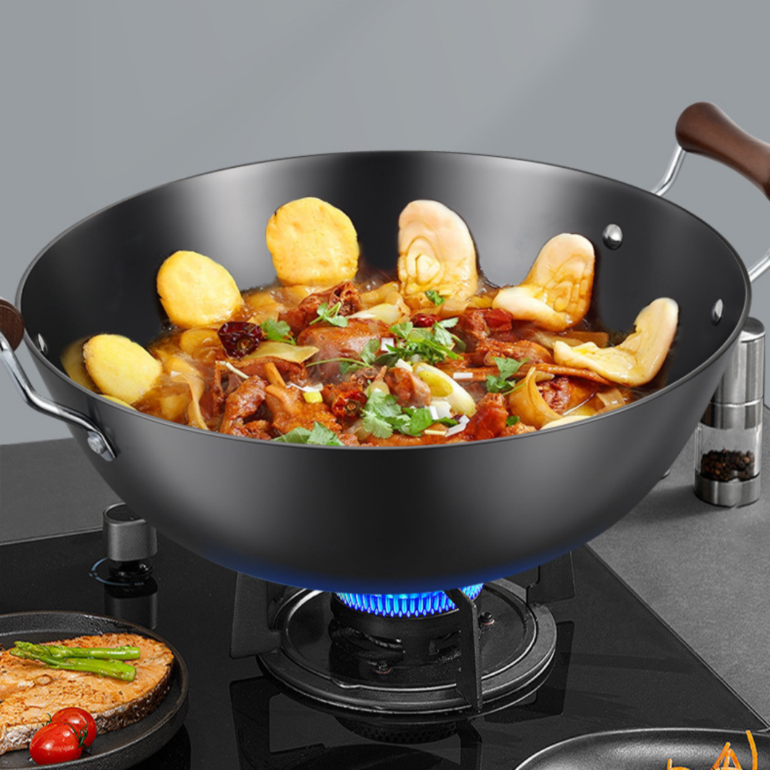 HOMERO Multi-Purpose Cast Iron Large Capacity Deep Kadai with Wooden Handle