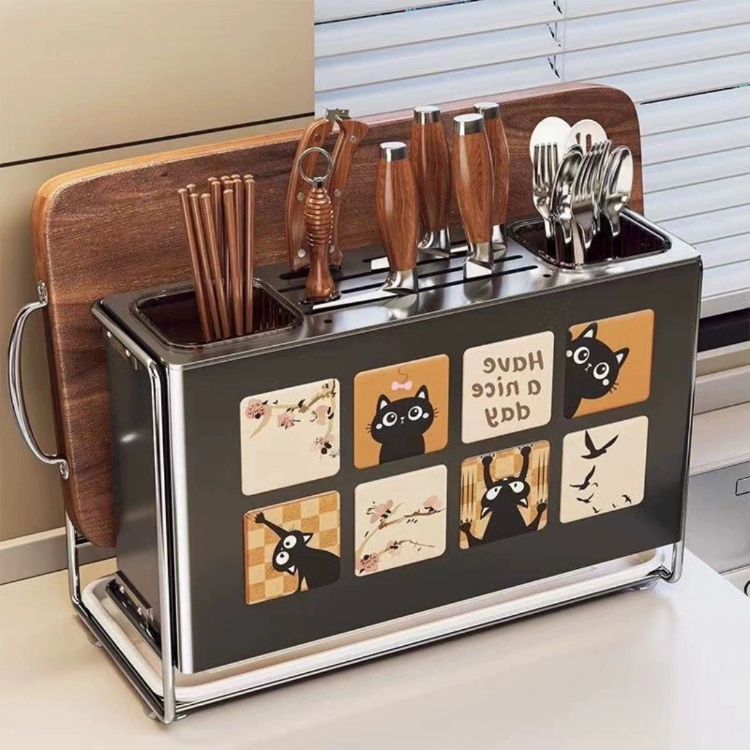 Multifunctional Kitchen Knife Holder Rack with Drip Tray
