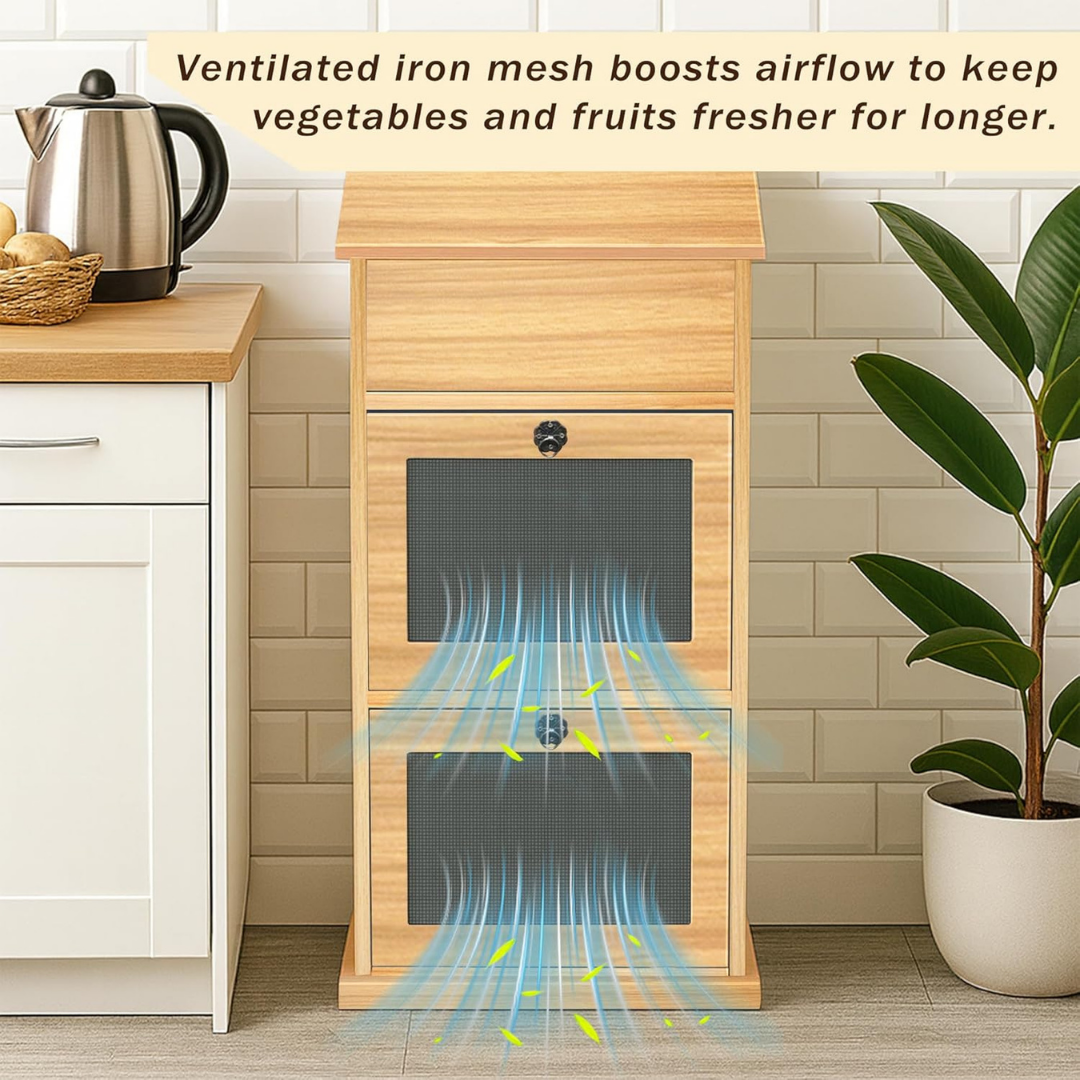 Multi Tier Produce Storage Bin Cabinet with Ventilated Mesh Doors