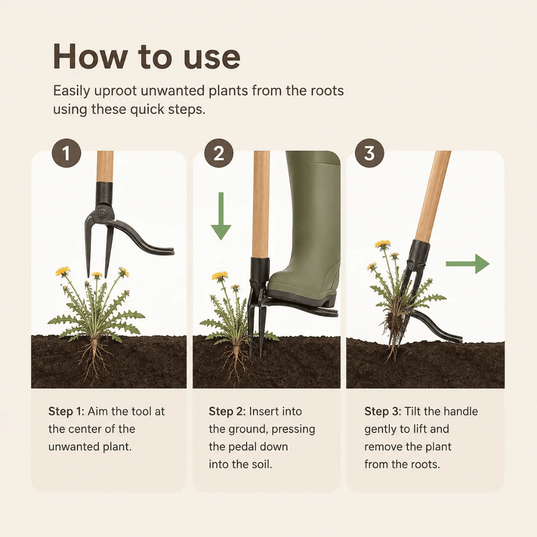 HOMERO Long Handle Steel Weeding Tool with Efficient 4-Claw Design