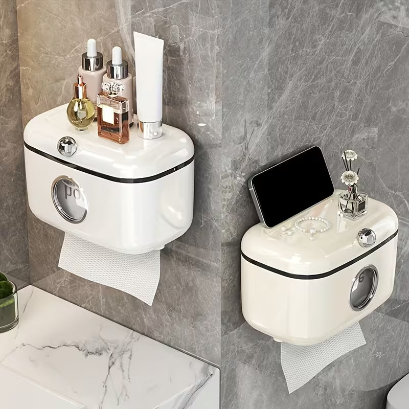 Stylish Wall Mounted Bathroom Tissue Box with Sliding Cover and Towel Holder