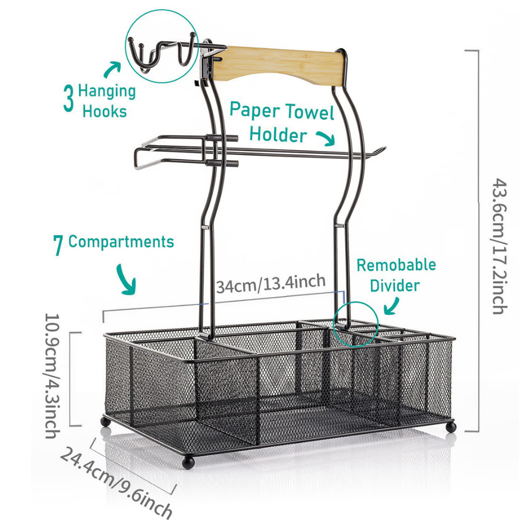 HOMERO Multi Compartment Space Saving Portable Caddy with Bamboo Handle