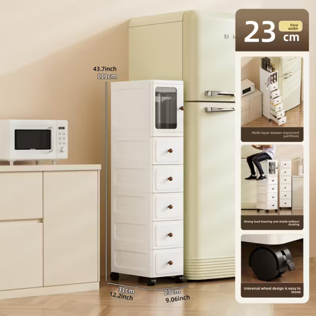 Slim Gap Multilayer Drawer Storage Cabinet with Wheels