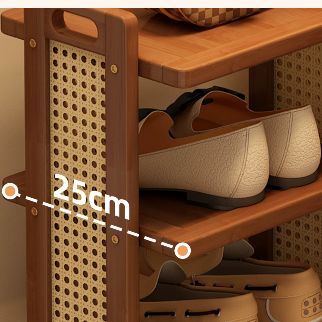 HOMERO Elegant Rattan Bamboo Multi-Layer Space-Saving Shoe Rack