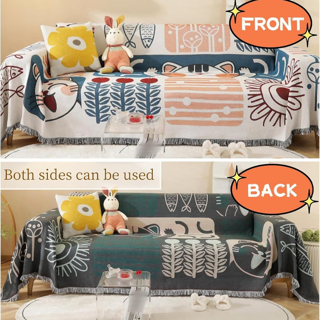 Graffiti Pattern Elegant Reversible Chenille Throw Sofa Cover