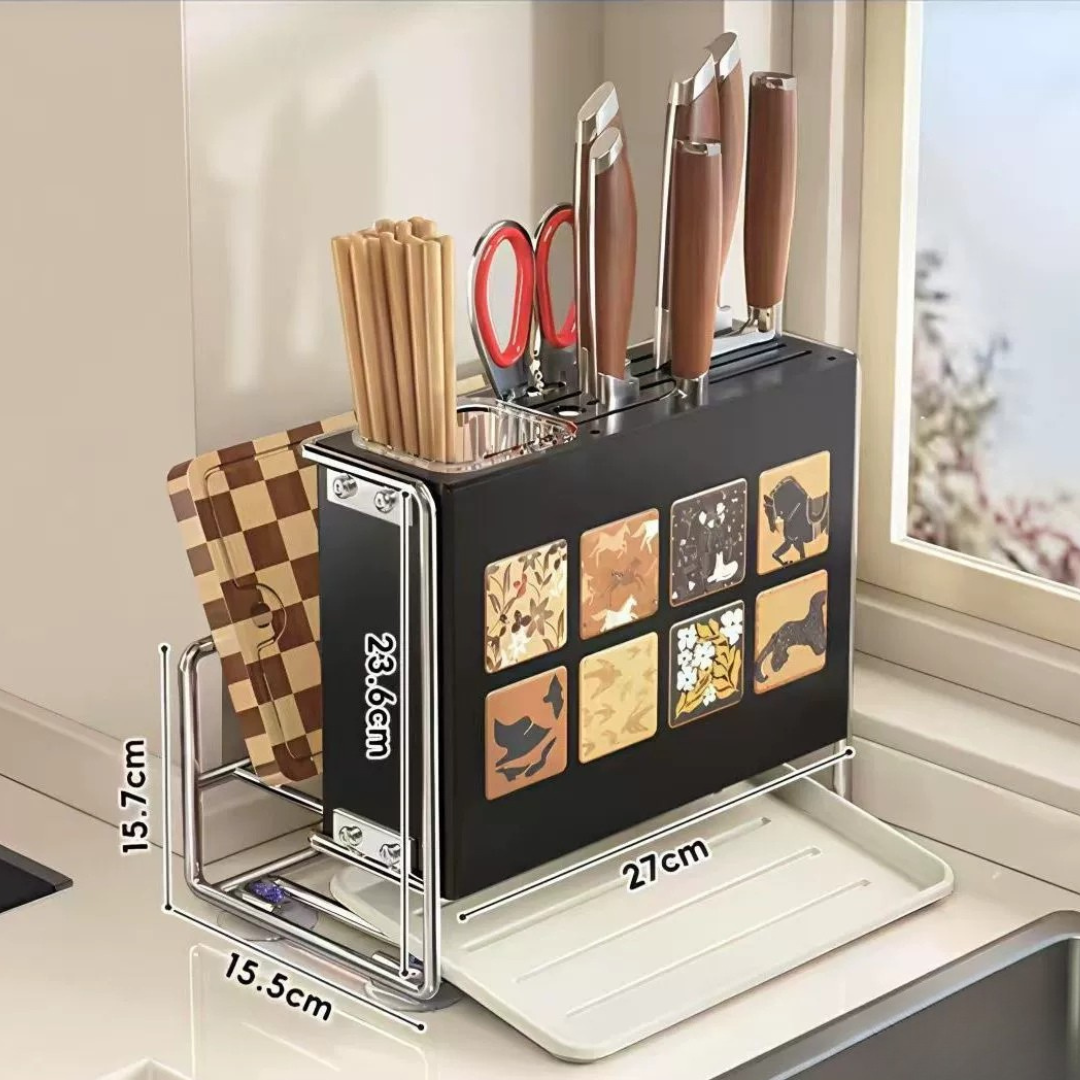 Multifunctional Kitchen Knife Holder Rack with Drip Tray