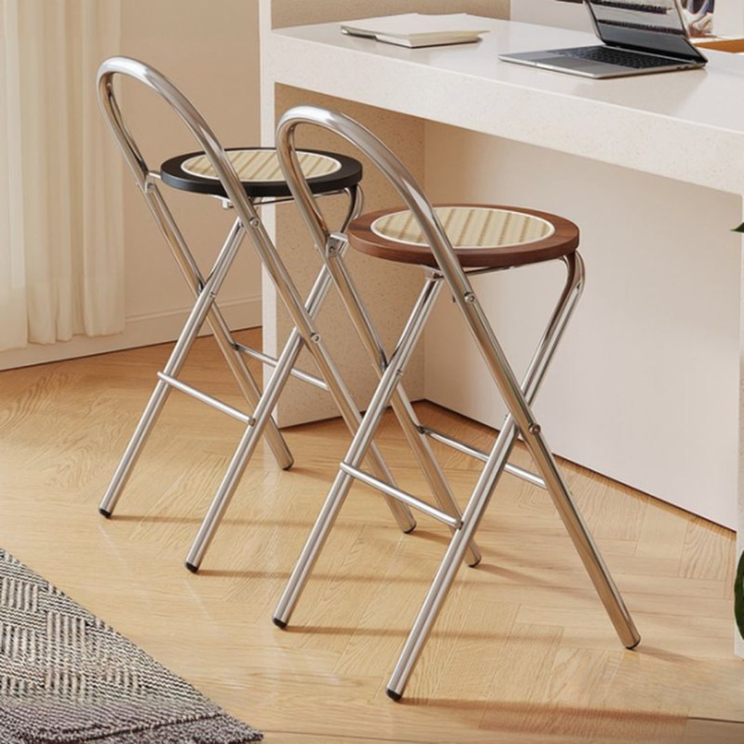 HOMERO Japanese Retro Rattan Folding Dining Chair with Solid Wood Frame (Brown)