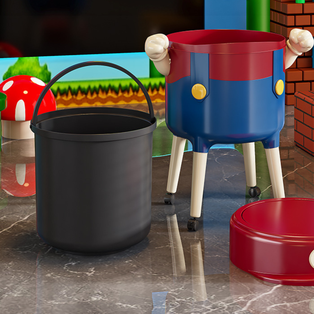 Super Mario Cartoon Style Wheeled Trash Can -13L Size