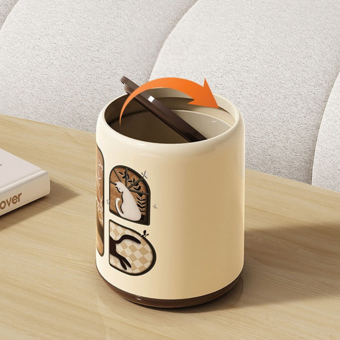 Antique-Style Flip-Top Desktop Trash Can with Rotating Lid