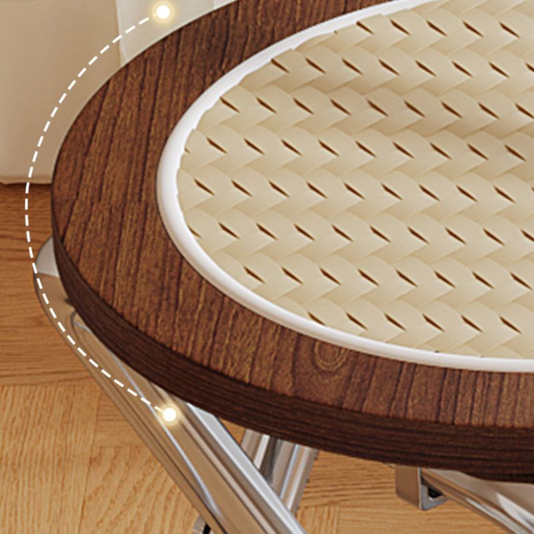 HOMERO Japanese Retro Rattan Folding Dining Chair with Solid Wood Frame (Brown)