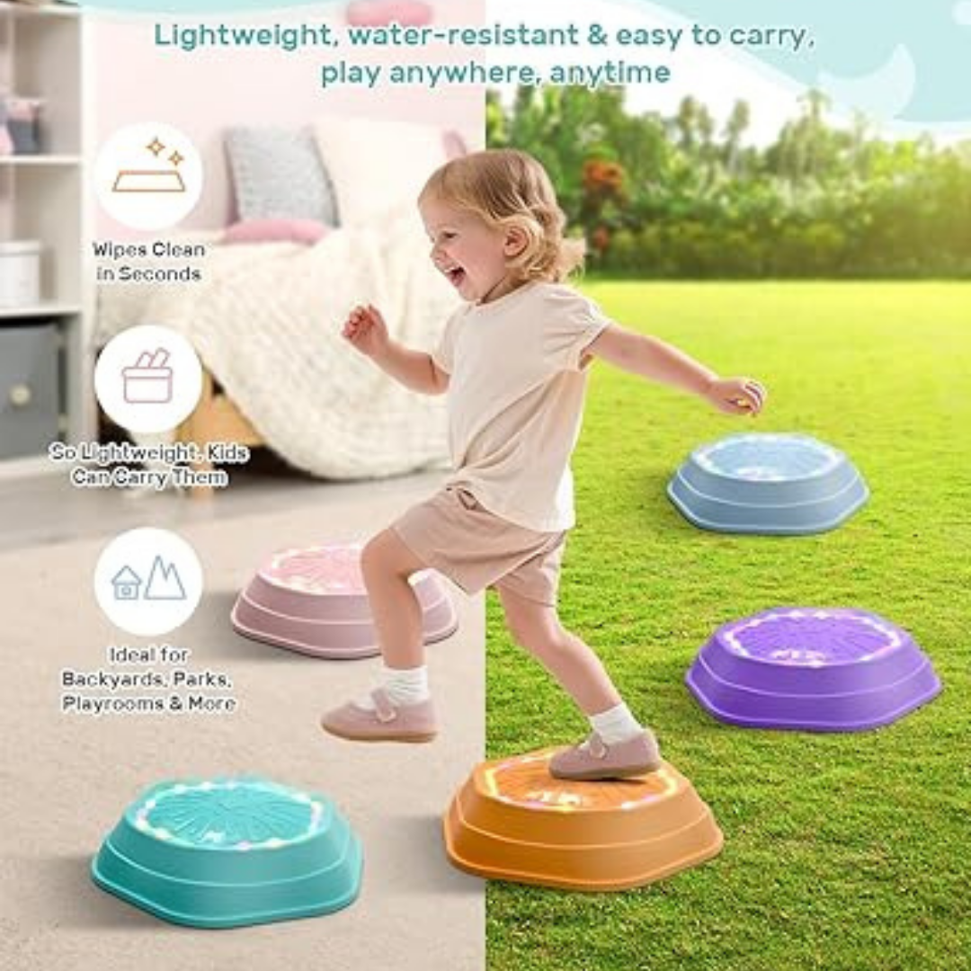 HOMERO Interactive Balance Musical Light Up Stepping Stones - Set 5 Pcs