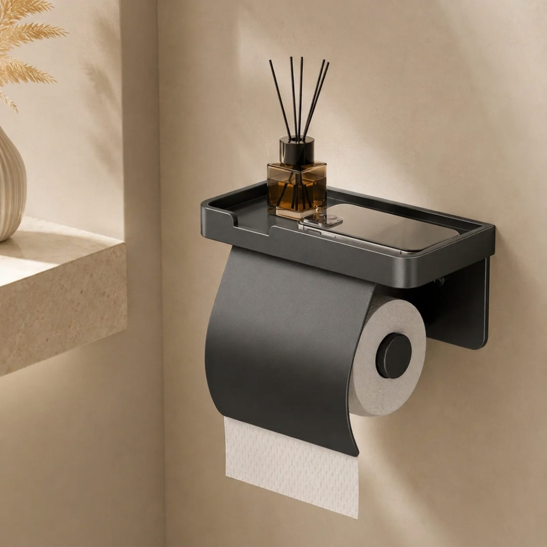 Premium Wall Mounted Toilet Paper Holder Waterproof Shelf