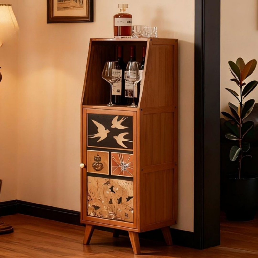 Multi-Purpose Vintage Printed Bamboo Sideboard Cabinet - 100cm Height