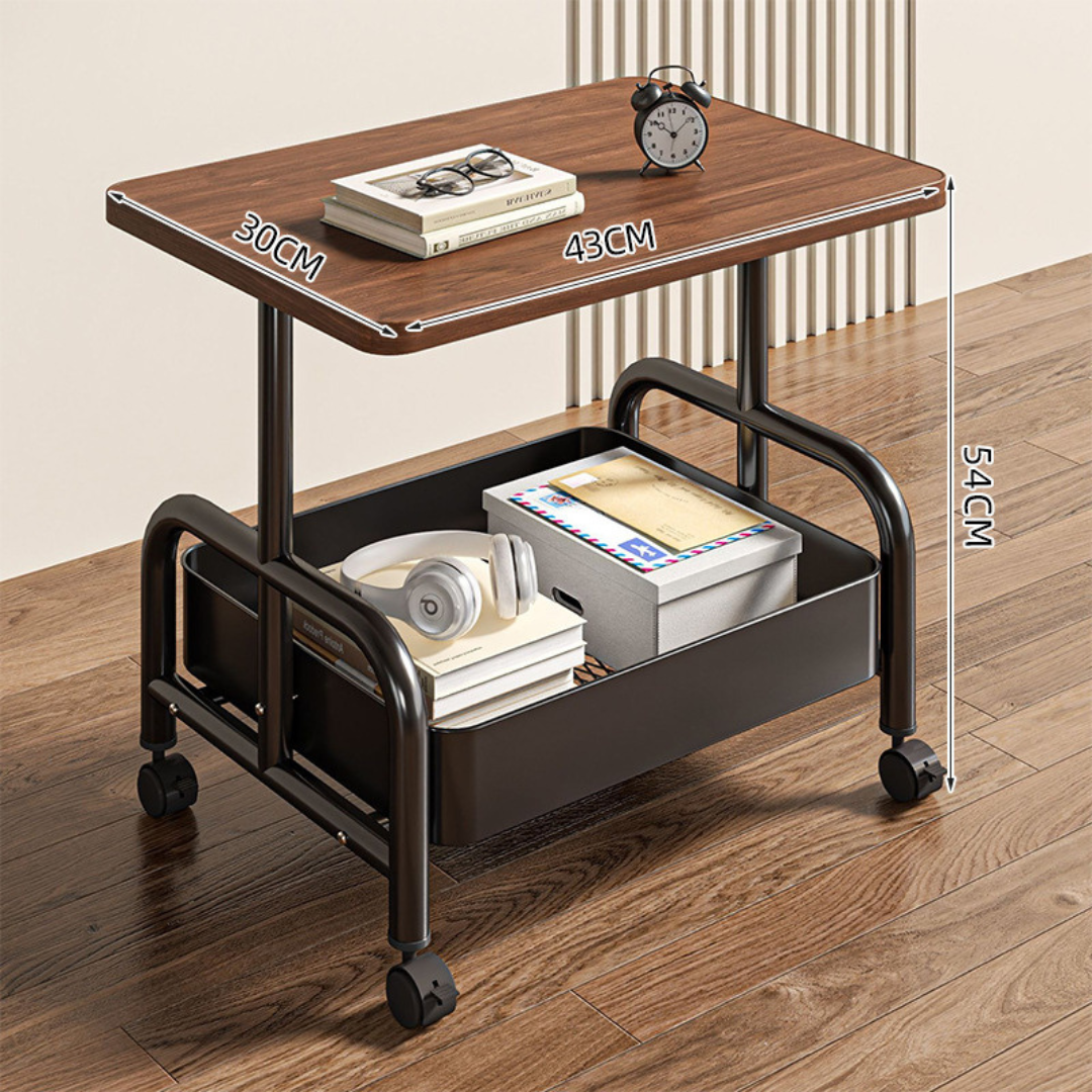2-Tier Multi Purpose Utility Trolley Table with 360° Wheels