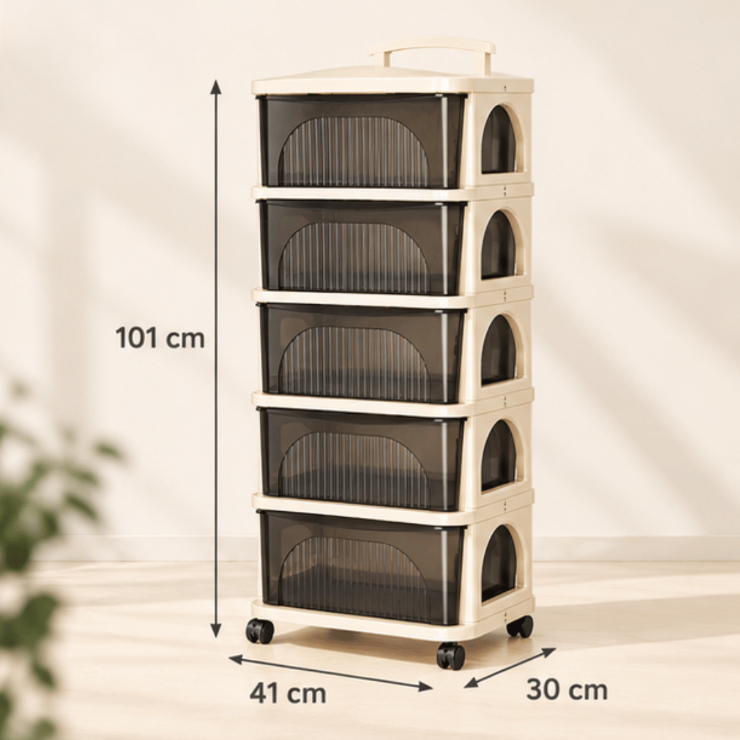 Multi-Use Trolley Rolling Organizer Cabinet With Drawers