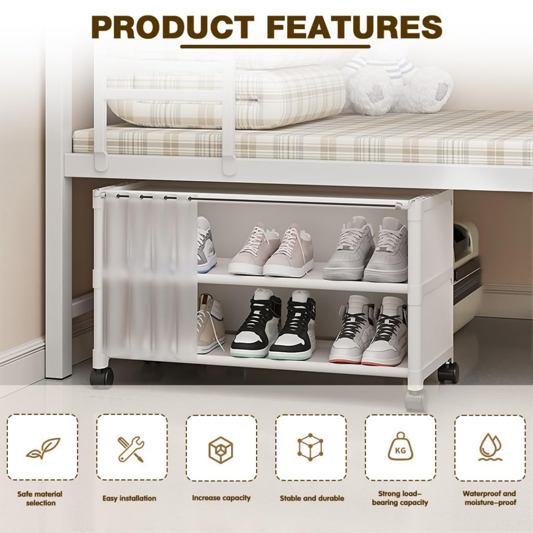 Under Bed Shoe Rack Organizer with 360° Wheels