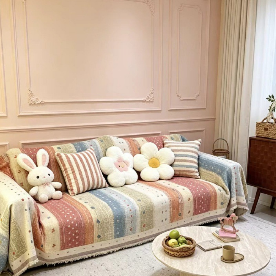 Soft Chenille Throw Sofa Cover with Elegant Floral Pattern