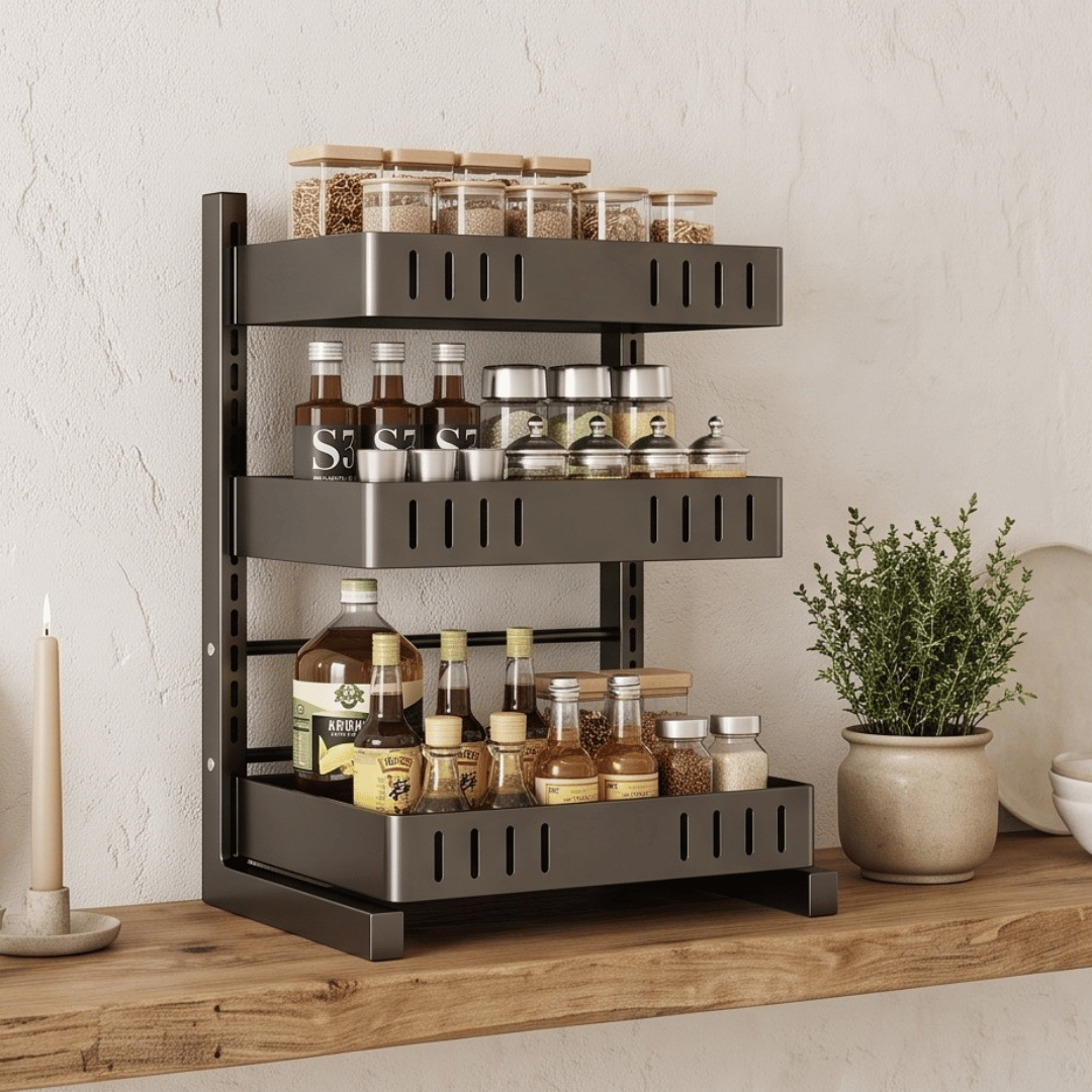 Adjustable Multi-Layer Spice Storage Rack Kitchen Organizer