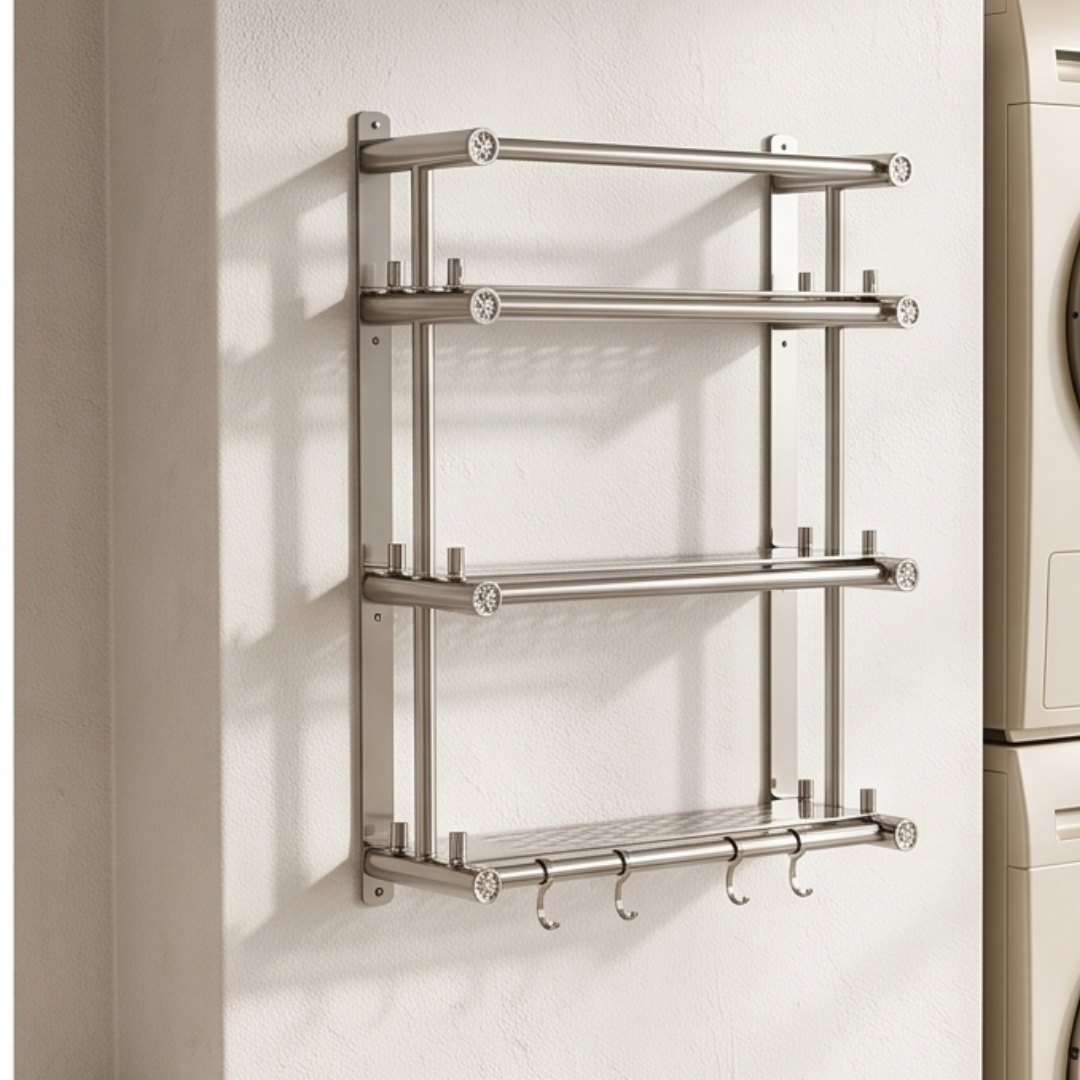 Heavy Duty Stainless Steel Bathroom Storage Rack With Towel Bar