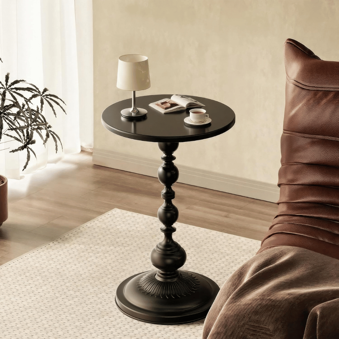 Round Matte Black Pedestal Accent Side Table