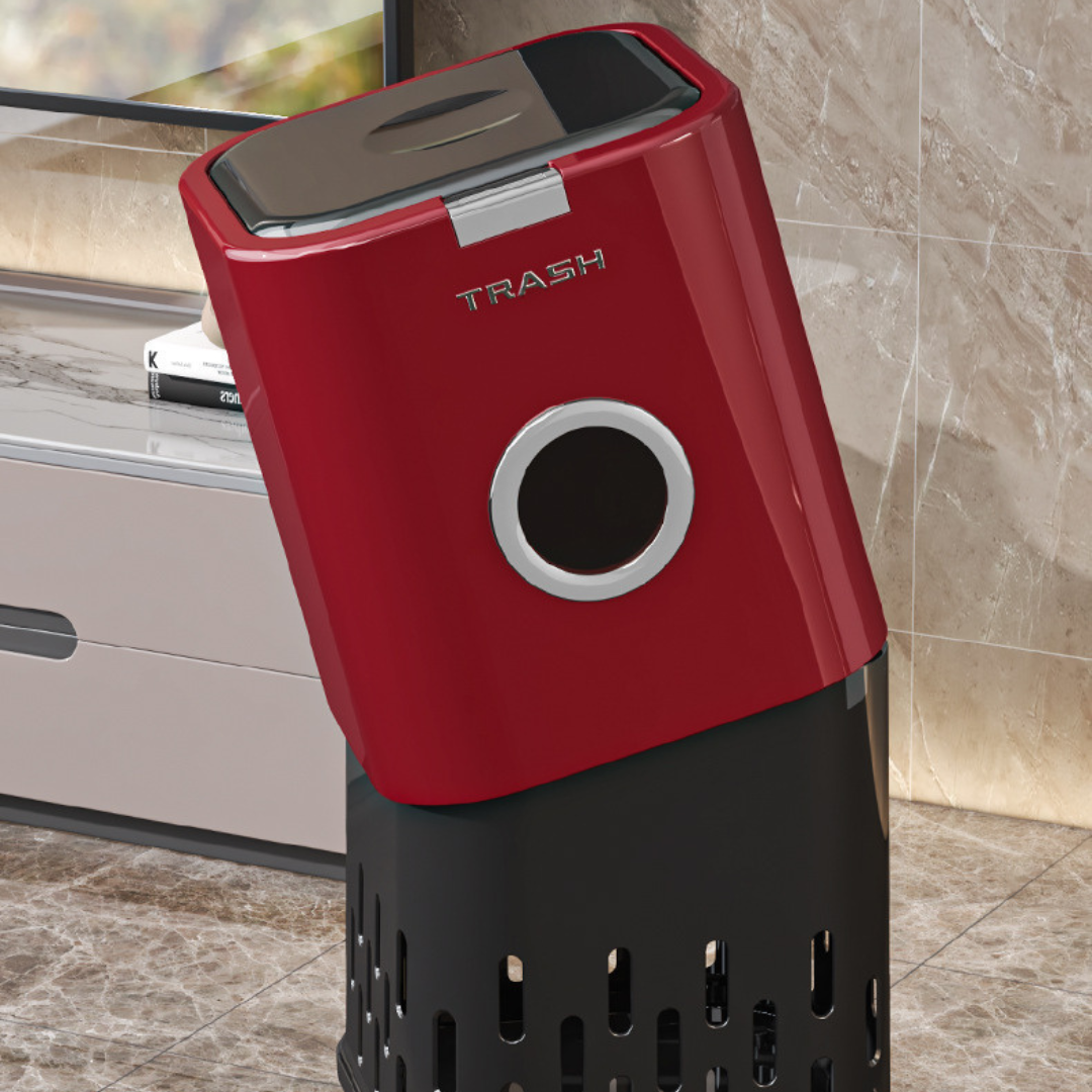 Press Open Rolling Trash Bin with Lid 360° Wheels