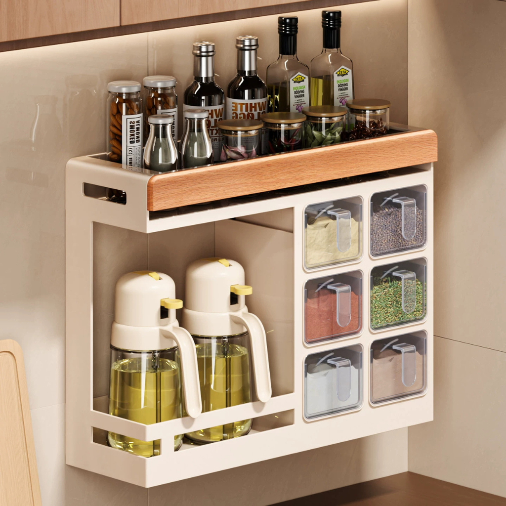 Multi-Compartment Wall Mount Spice Rack Organizer