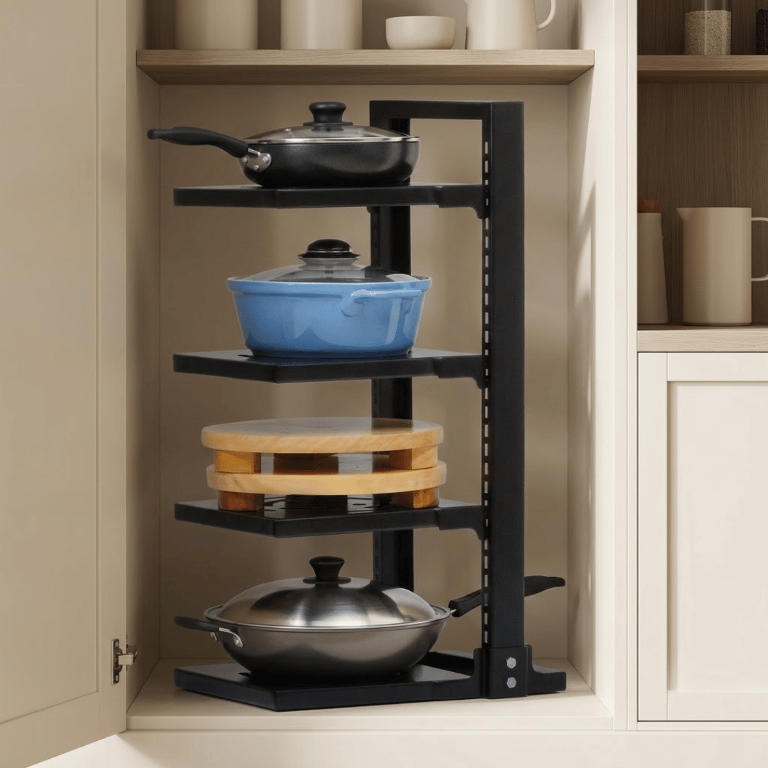 Heavy Duty 4 Tier Adjustable Cookware Storage Rack Pot Pan Organizer