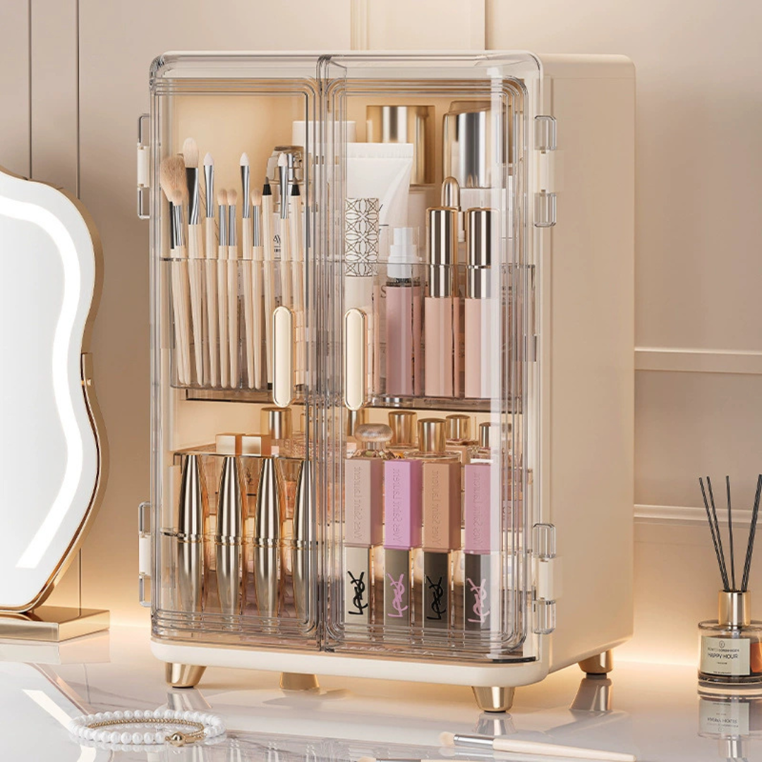 Three Layer Double Door Luxury Cosmetic Storage Organizer