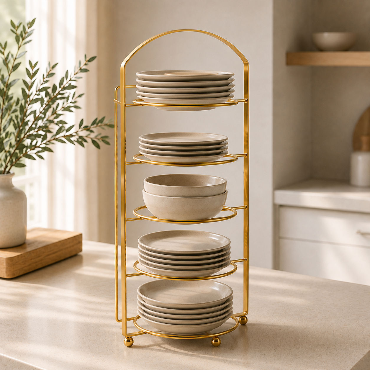 Homero Multipurpose Space-Saving Kitchen Counter Shelf with Elegant Gold Finish - 5 Tier