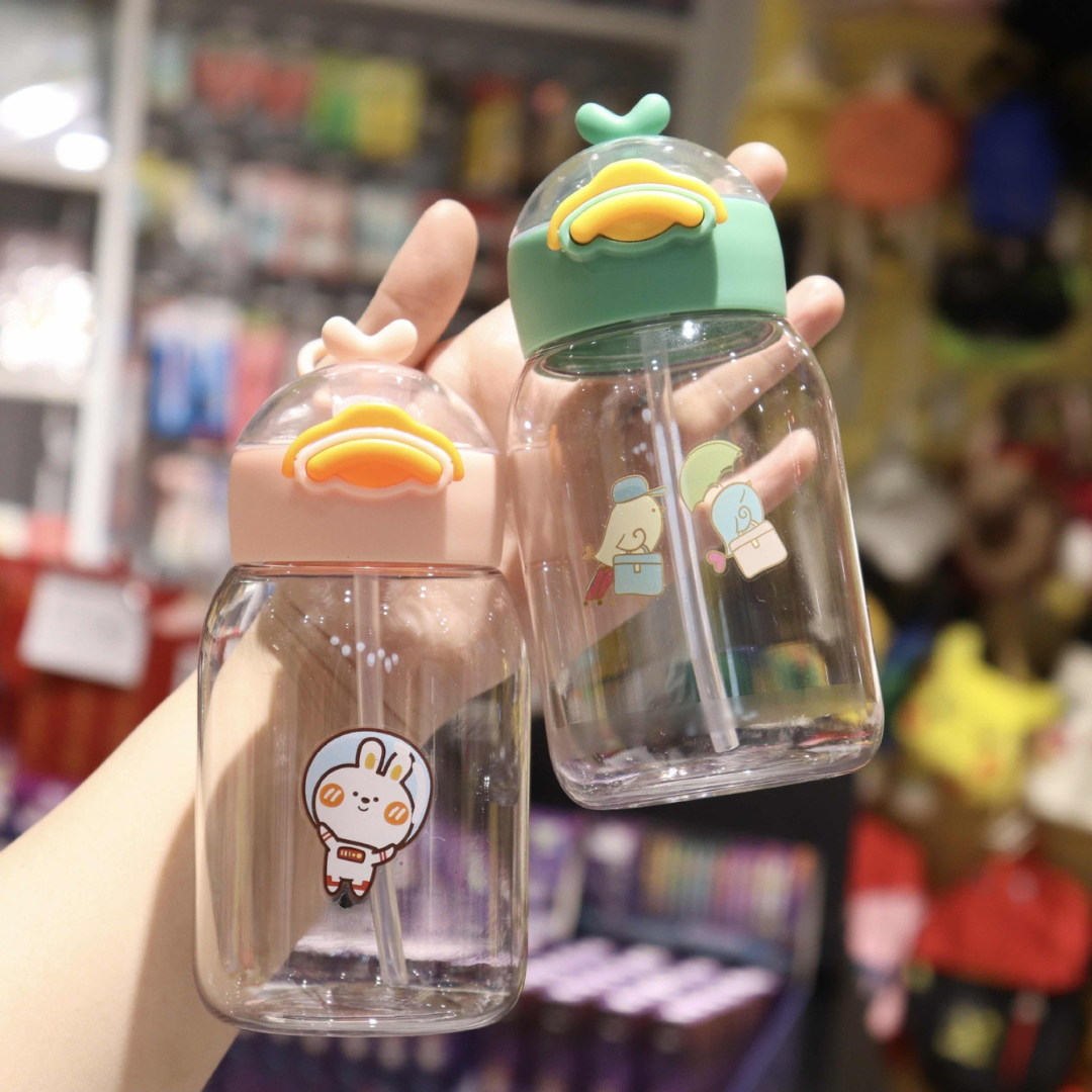 Eco-Friendly Straw Water Bottle with Fun Cartoon Design