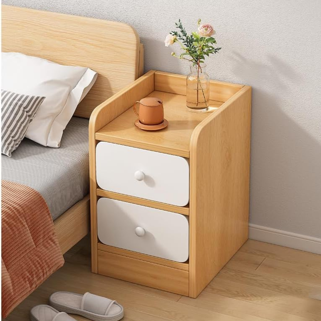 Modern Wooden Bedside Table with Drawer Open Storage Shelf