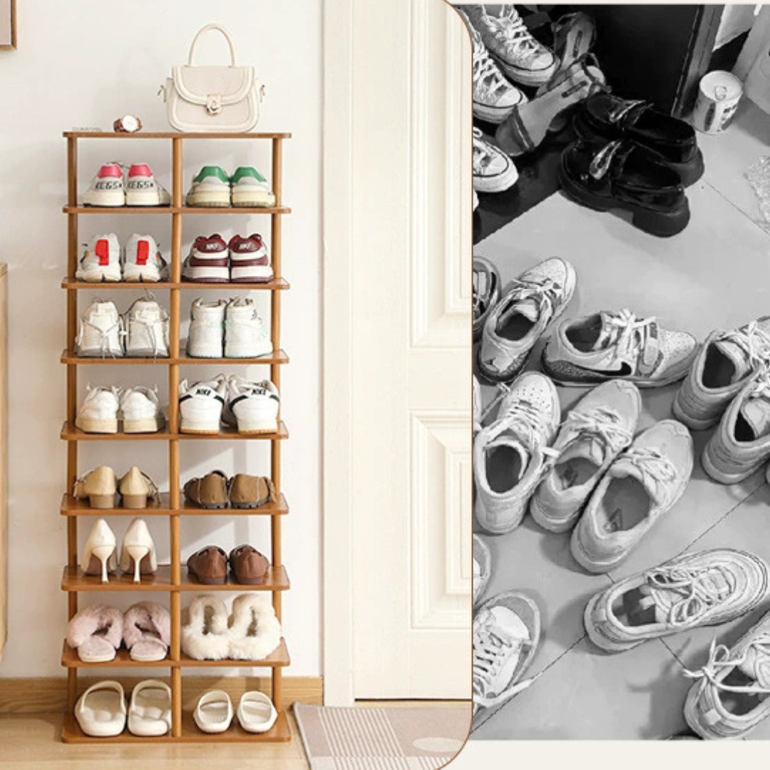 9-Tier Space Saving Multipurpose Wooden Shoe Rack
