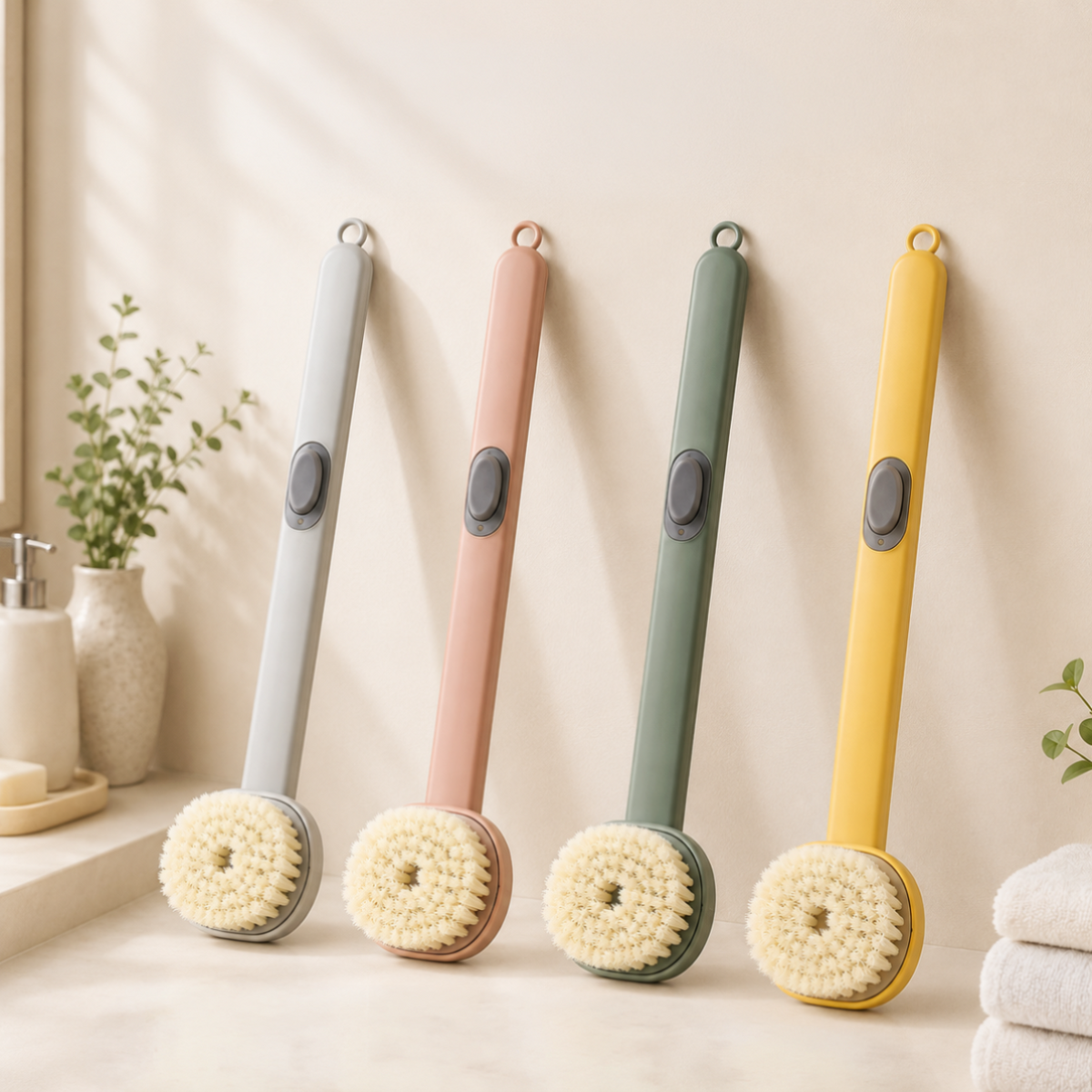 Soft Bristle Refillable Shower Bath Brush with Soap Dispenser