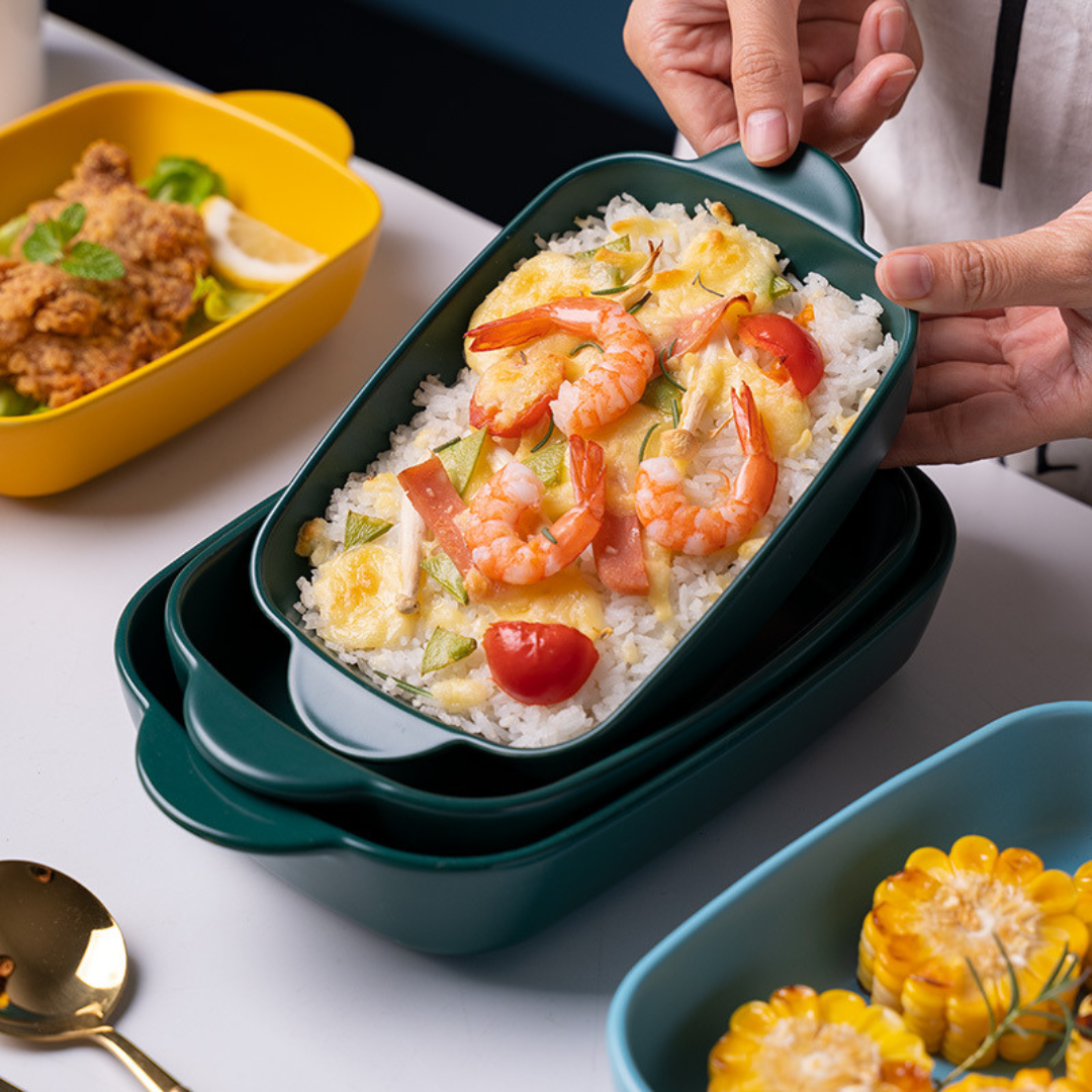 HOMERO Premium Ceramic Multi-Use Serving Tray with Dual Handles