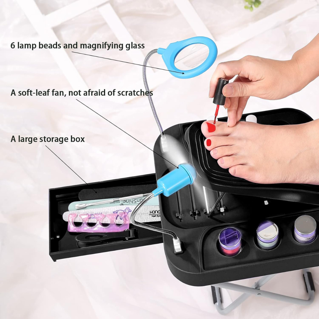 Portable Pedicure Foot Rest Stool with Fan & LED Magnifier
