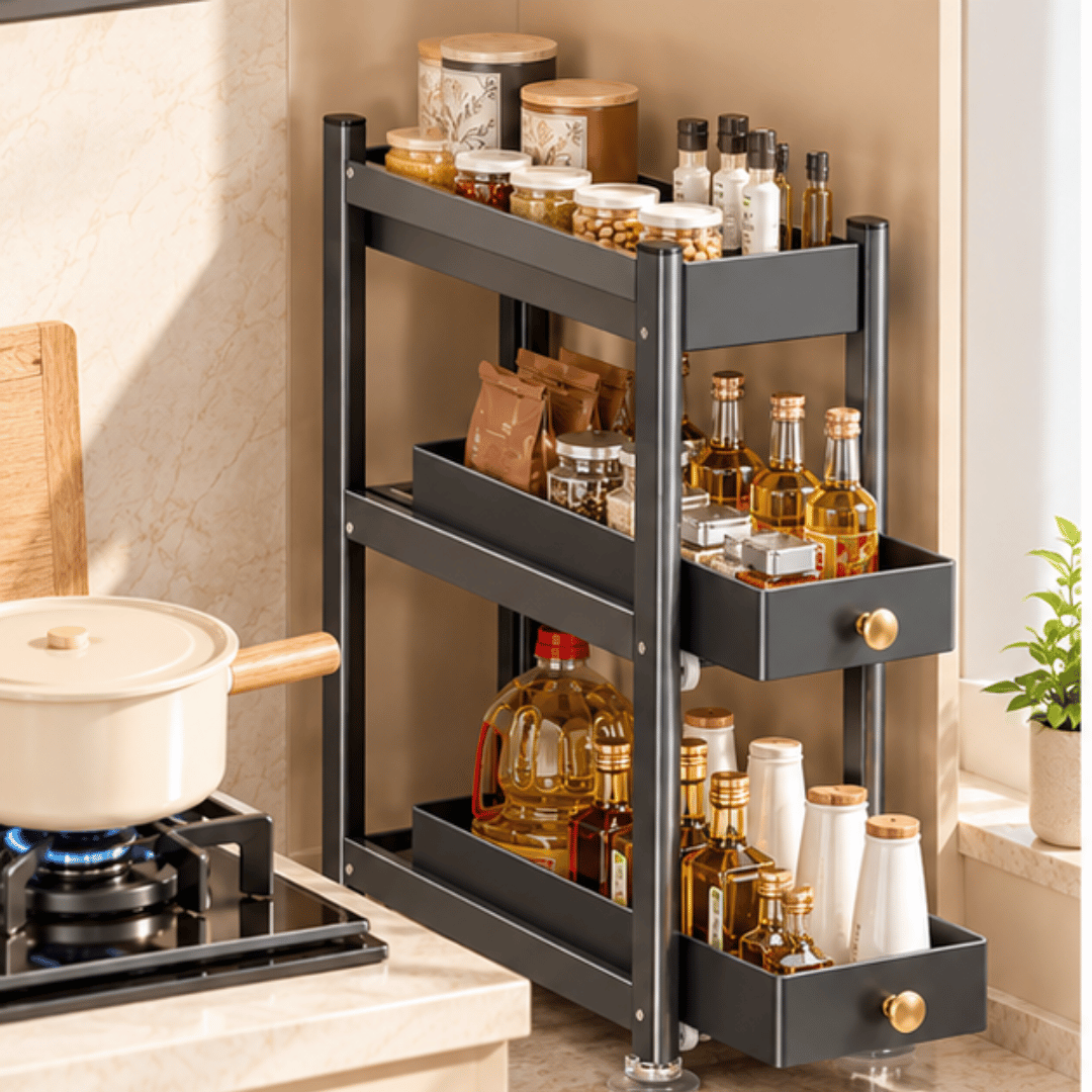 Narrow Countertop Kitchen Spice Rack with Pull Out Drawers