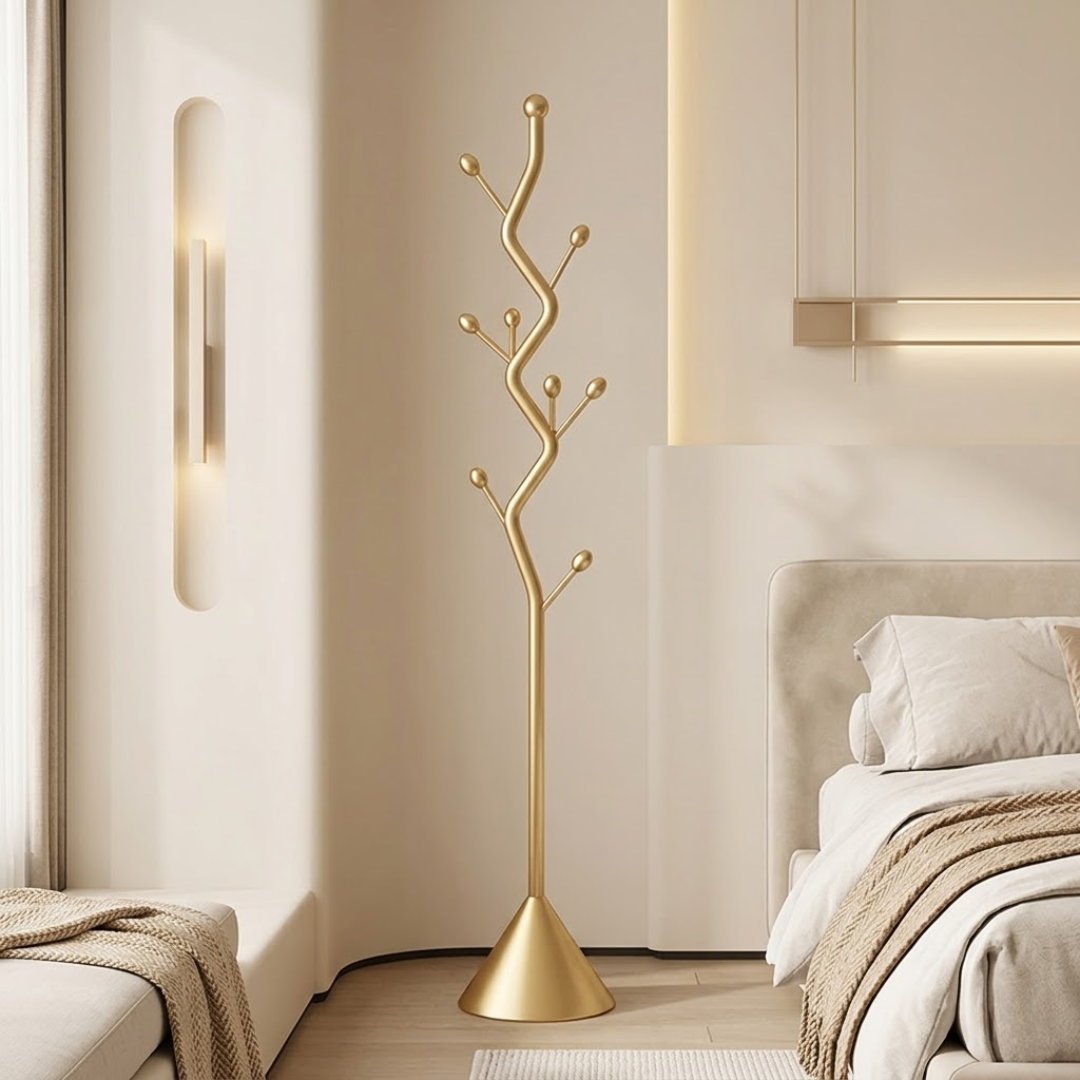 Modern Gold Finish Tree Shape Multi Hook Metal Coat Rack