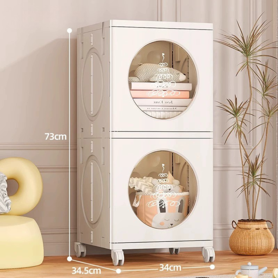 Foldable Multi Purpose Storage Cabinet with Wheels and Transparent Doors