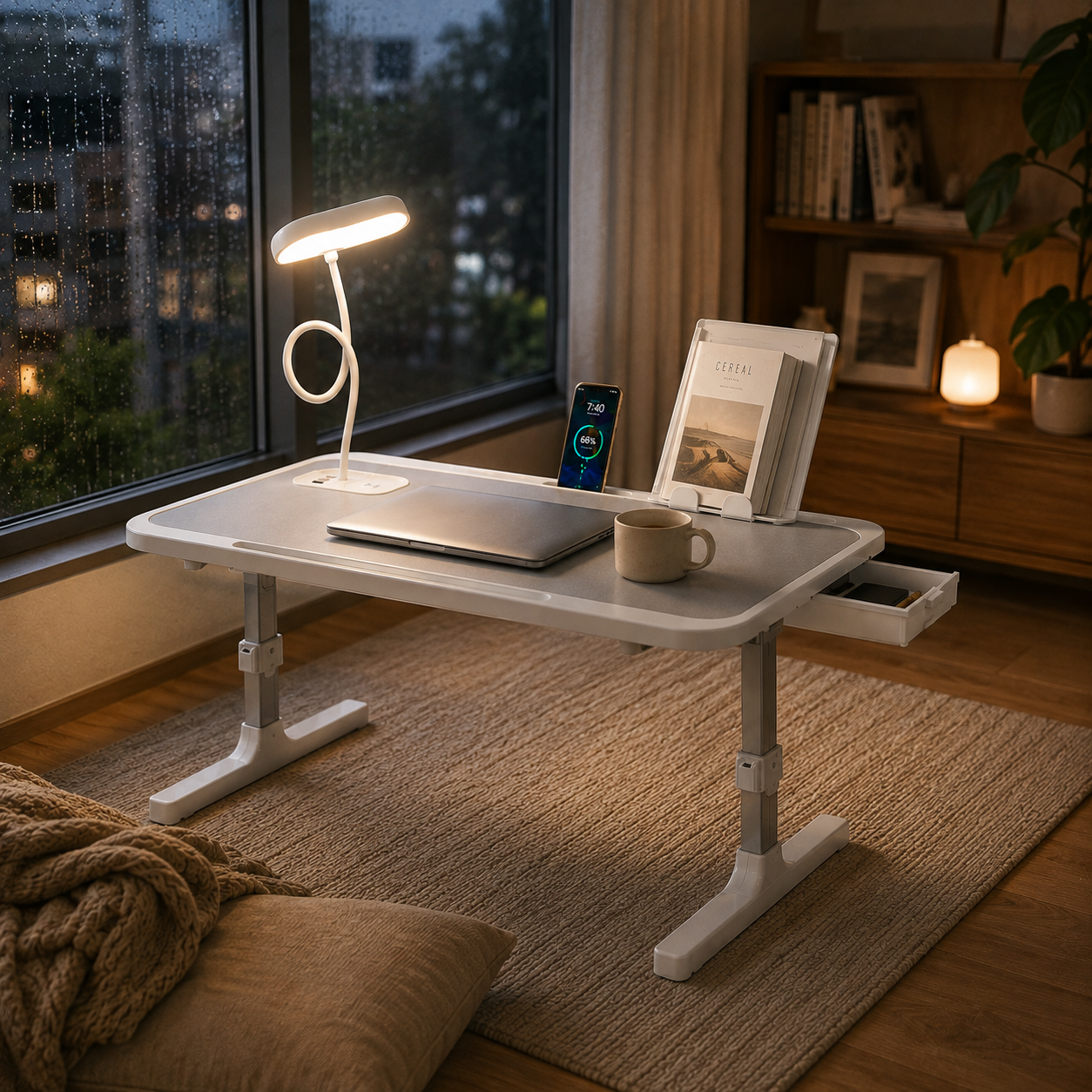 Homero Premium Foldable Bed Table Adjustable Height Multifunction Table with Light