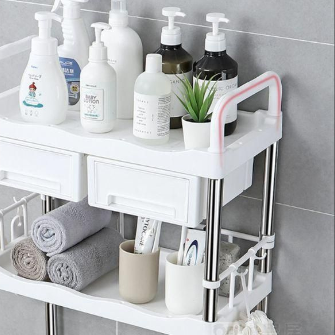 HOMERO Multi-layer Bathroom Over Toilet Storage Rack with Drawer Hooks