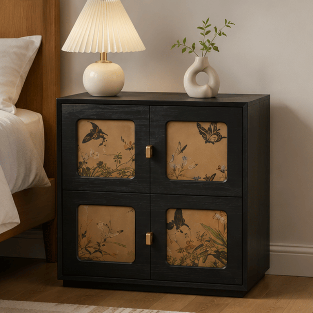 Retro Solid Wood Storage Cabinet with Two Drawers