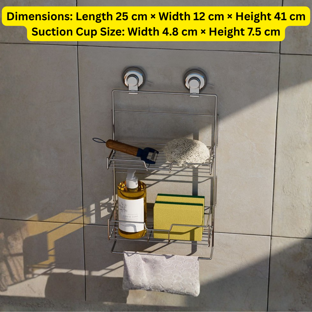 HOMERO Multi-Functional Double Layer Stainless Steel Suction Cup Shelf Organizer