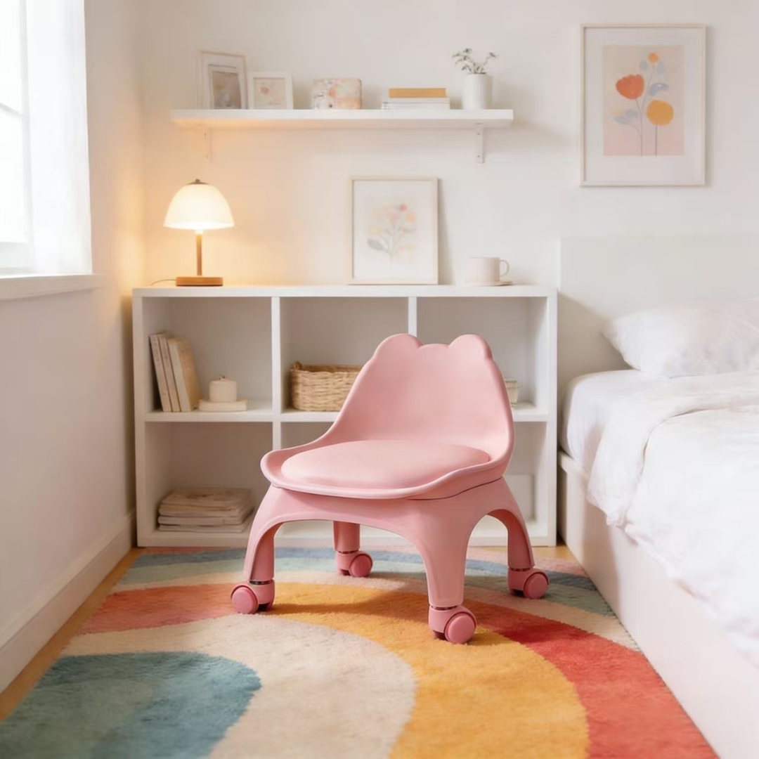Cute Bear Baby Bucket Plastic Chair with Wheels