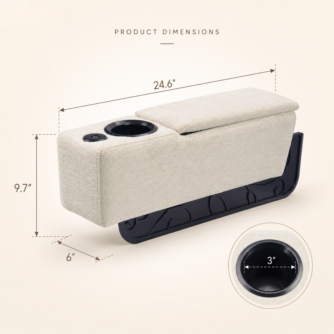 Multifunctional Sofa Armrest Couch Caddy with Wireless Charging LED Light