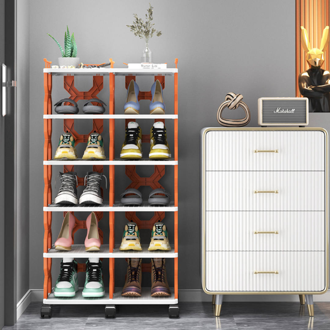Movable Multi-Layer Double Row Shoe Rack