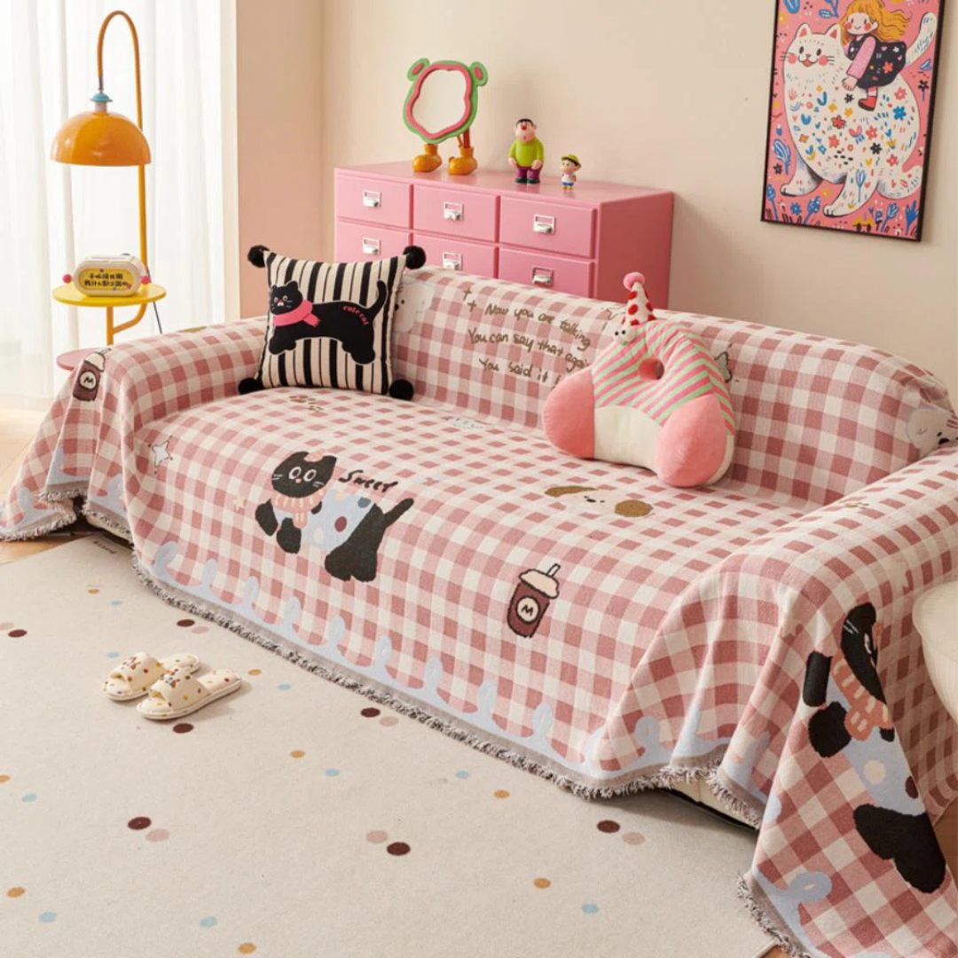 Elegant Grid Floral Soft Chenille Sofa Throw Cover
