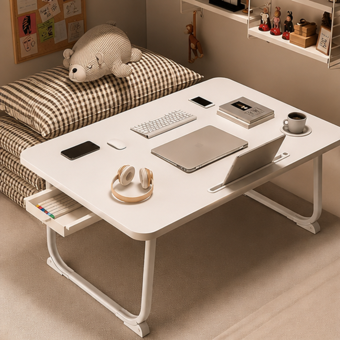 Multipurpose Foldable Computer Study Table with Drawer Slot and Cup Holder