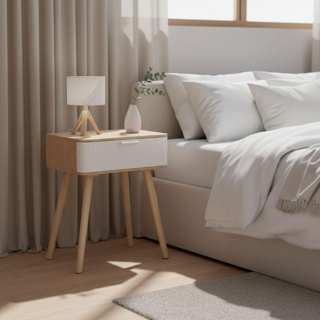 Nordic Bedside Table with Multi-Use Storage Drawer