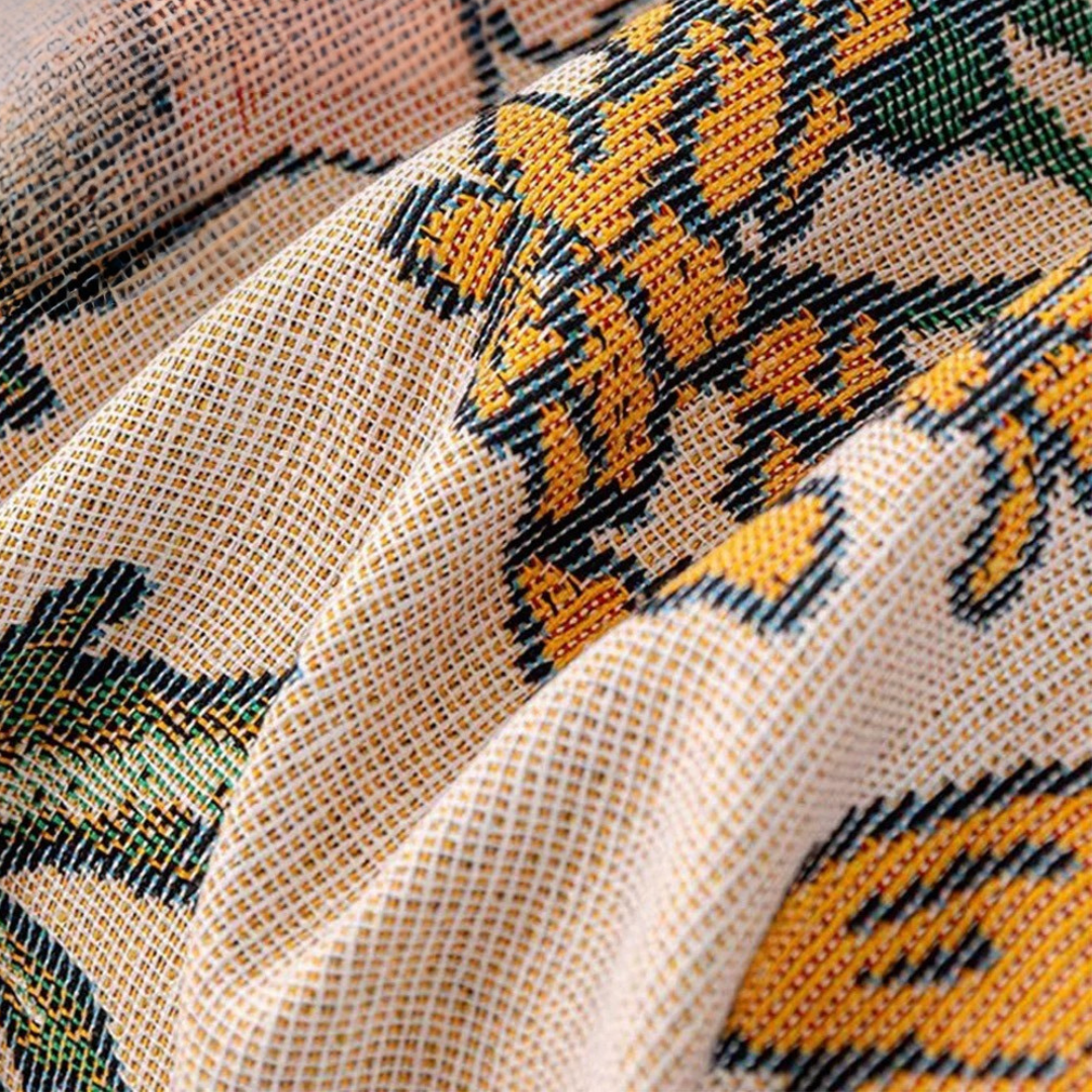 Soft Cotton Sofa Cover with Handwoven Fringe and Floral Texture